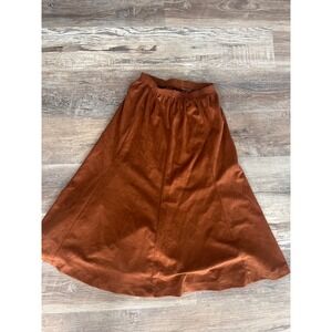 Teddi Sport Suede Midi Skirt Women's Brown Elastic Waist A-Line Size Medium